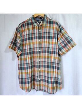 Logan Hill Men XL Plaid Shirt Short Sleeve Button Up 100% Cotton Multi Color